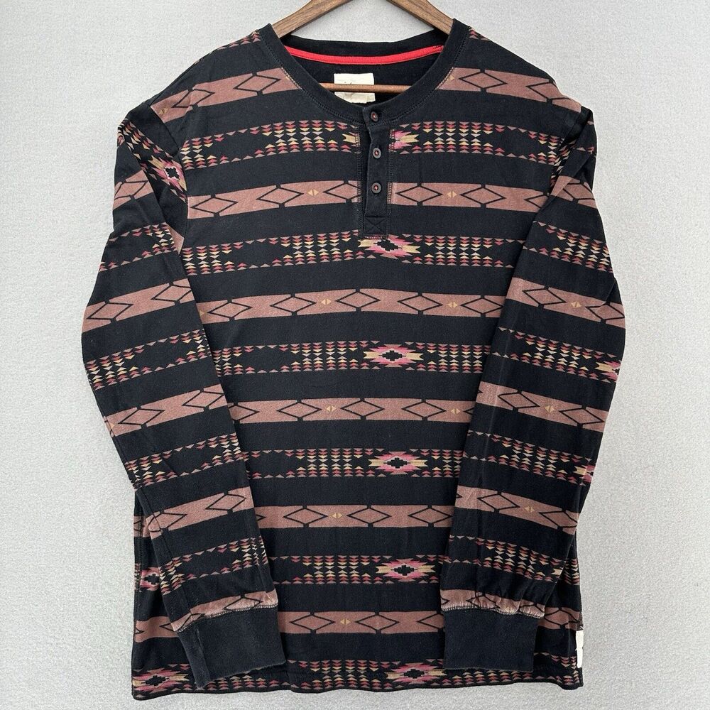 Koto Aztec Henley Black Mauve Long Sleeve Shirt Mens L Santafe Cowboy Ranch